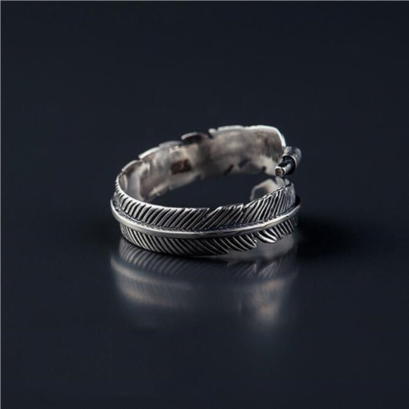 Vintage  s925 sterling zilveren ringen met verstelbare opening, koreaanse verenbladringen voor dames of heren, statement antieke ring