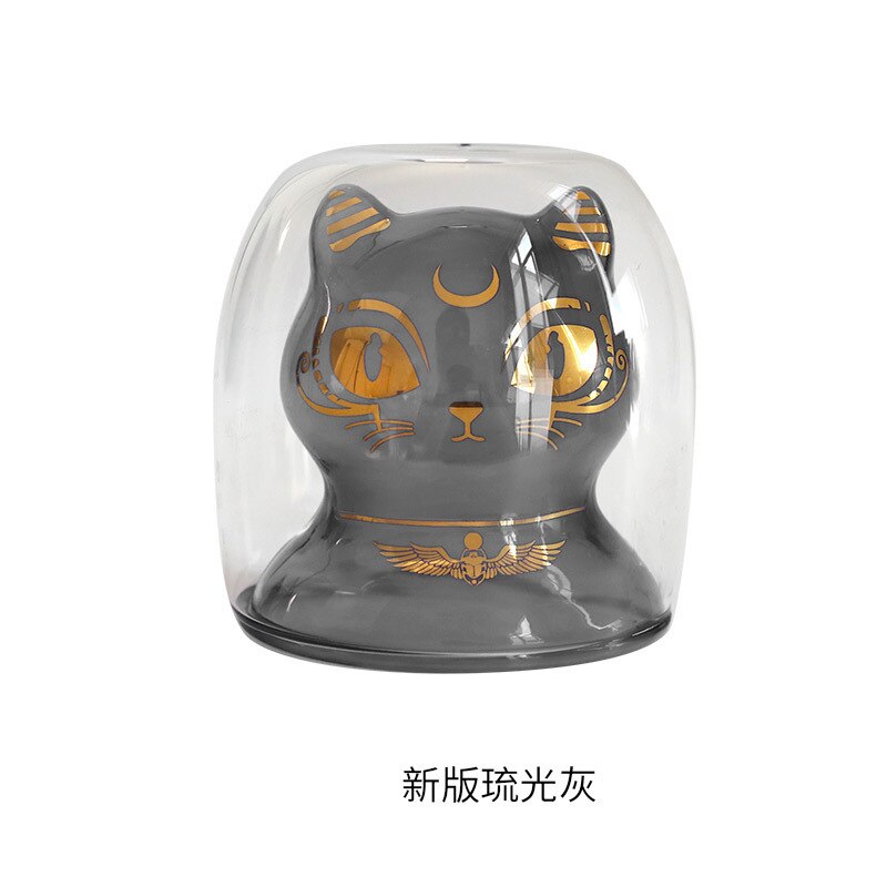 Bastet Egypt skytshelgen kattkopp gullbelegg vin dobbeltlag kaffe øl vann krus glass melk te glass: En
