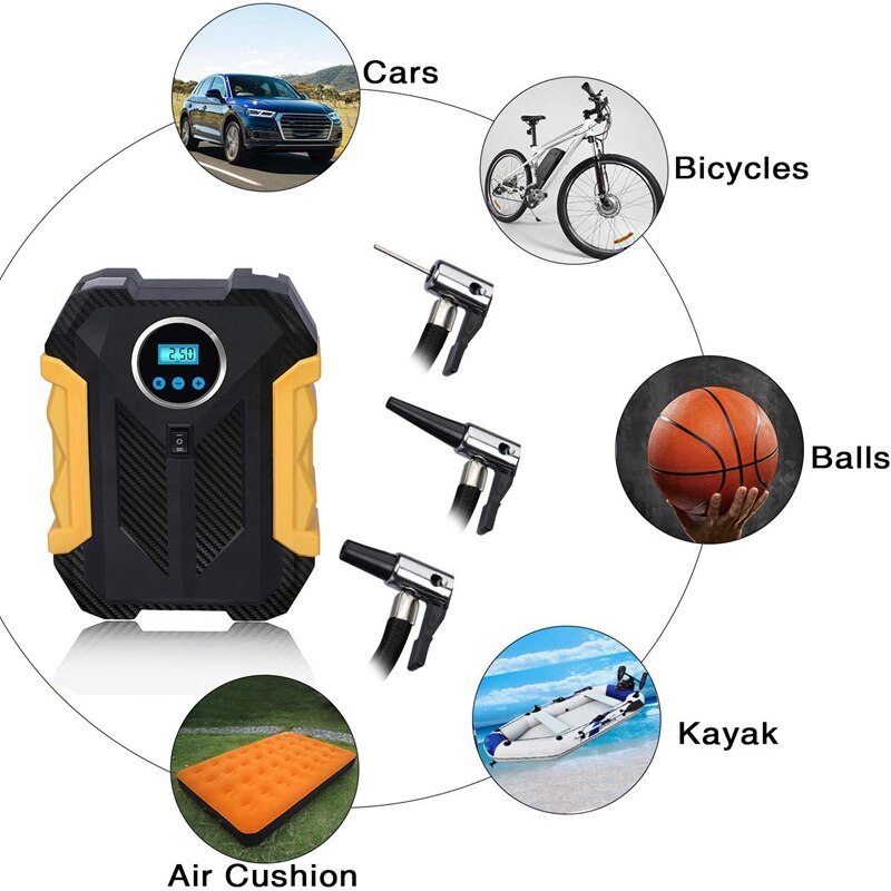 12V Car Air Pump Hand Held Portable Tire Inflator,22 Cylinder ligent Digital Display Air Compressor, with LED Light