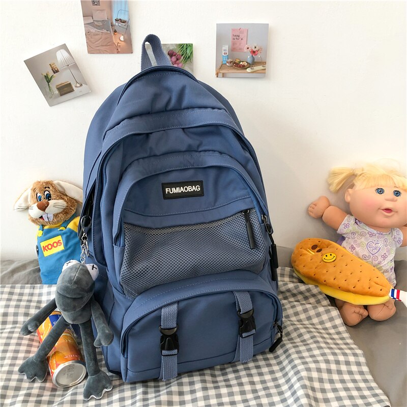 DIEHE Large Capacity Waterproof Nylon Women Backpack Men Multiple Pockets Laptop Backpack Schoolbag for College Couples Bookbag: Blue / NO Pendant