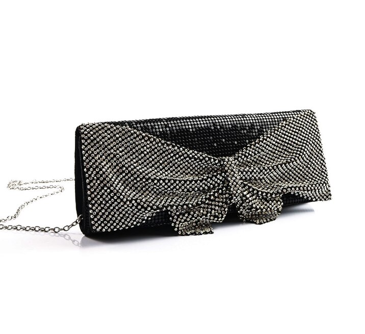 Luxe Vrouwen Paillette Avondtasje Handgemaakte Boog Avond Clutch Bags Sequin Crystal Vrouwelijke Portemonnee: Black