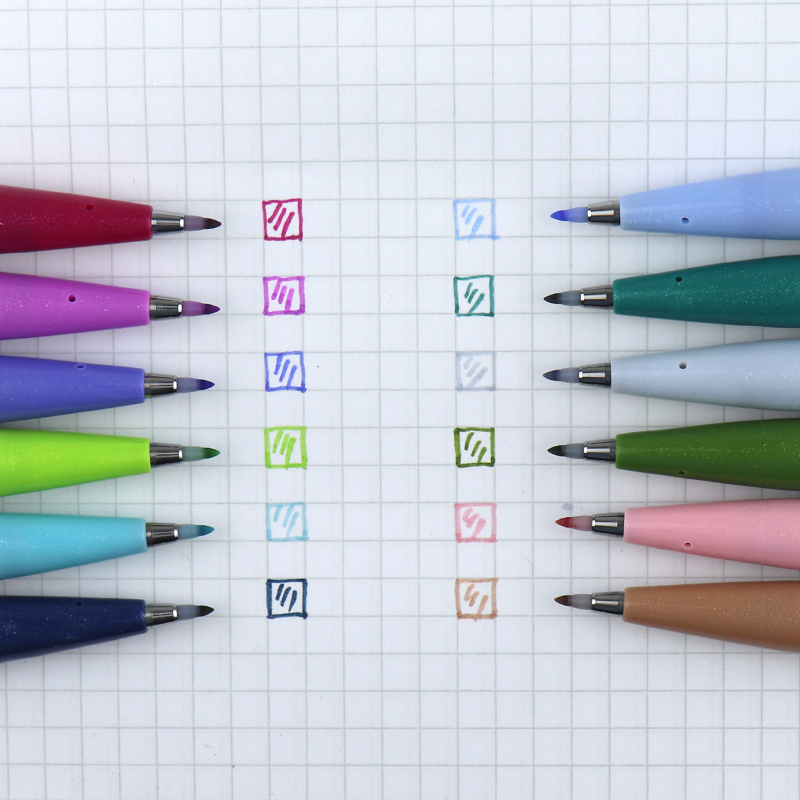 12/24pcs Japan Pentel Touch Brush Fude Pen Pastel / Normal Color SES15C Sign Pen Art Wrting Supplies