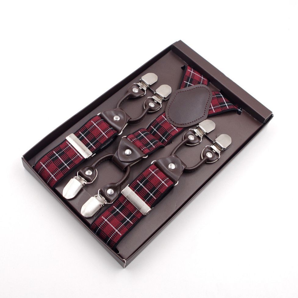 6 klip szkocka krata męskie szelki typu Y spodnie szelki wysoka elastyczna regulacja dorywczo moda dla obu płci szelki tata prezent: Default Title