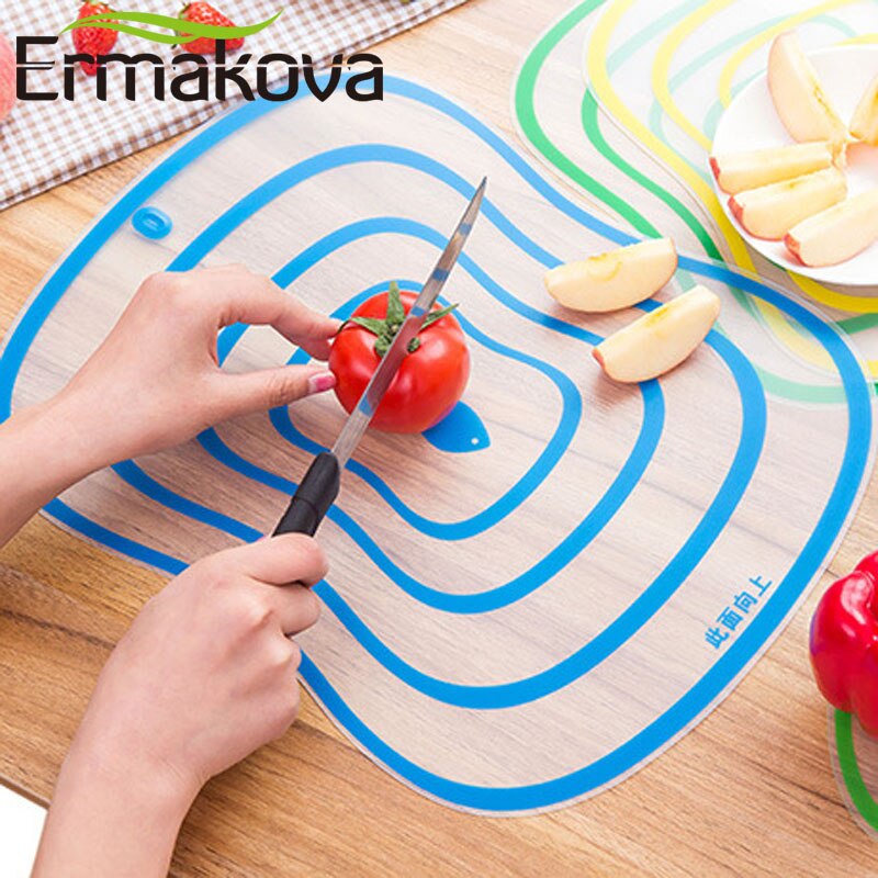 ERMAKOVA Conjunto de 4 de plástico Flexible cortar tapete bloque de corte de cocina placa antideslizante antimicrobianos con iconos de comida