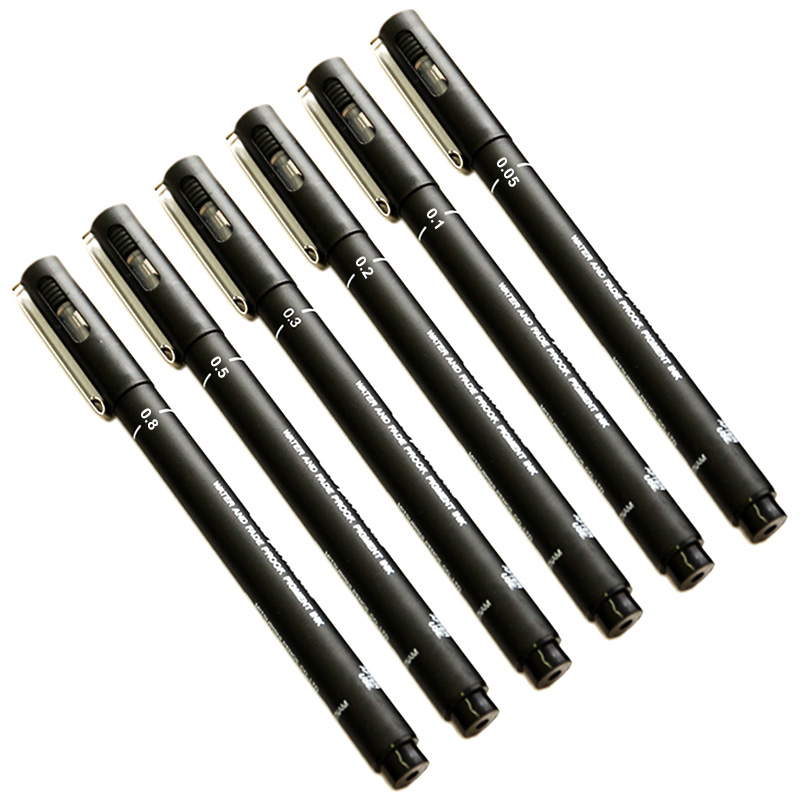 6pcs/lot Pin Drawing Pen Fineliner Ultra Fine Line Art Marker Black Ink 005 01 02 03 05 08 Micron Drawing Pen Office School Set: Default Title