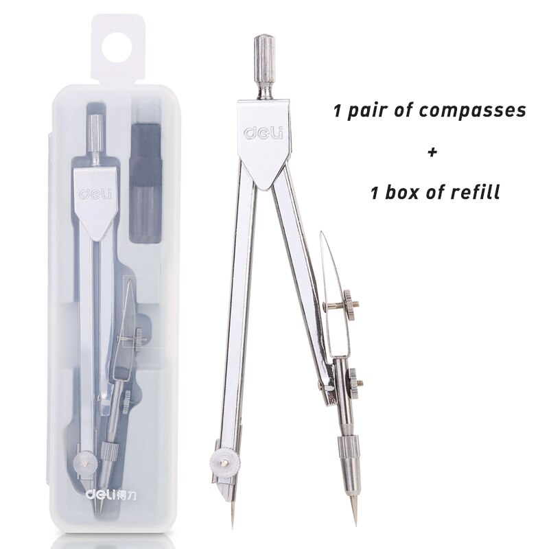Deli Metal compass set For students Engineering Drawing Set With pencil lead For designers Exam tools stationery Office Supplies: Default Title