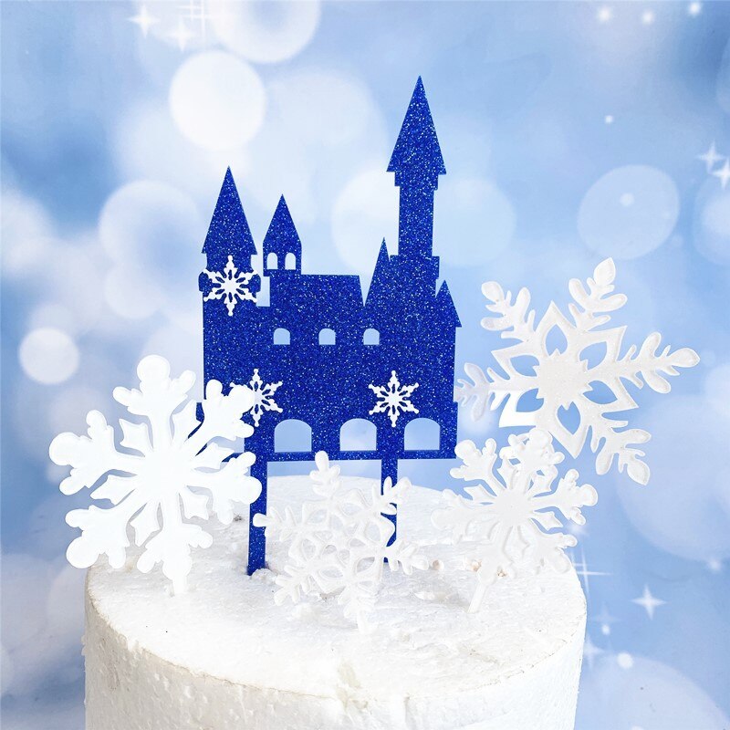 Christmas Winter Snowfake Castle Acrylic Cake Topper Snow Queen Princess Theme Happy Birthay Cake Decoration Party Supplies