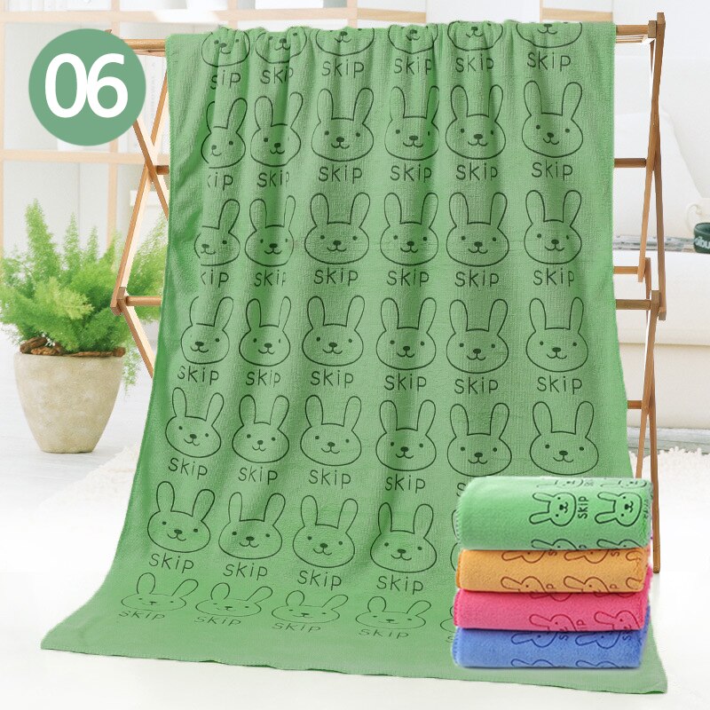 Doux dessin animé chien chat Superfine Fiber serviette de bain rapide sec chiot absorbant cheveux gant de toilette Super grand fournitures multi-fonction: green rabbit / 70 140cm