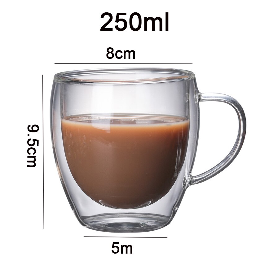 Dubbelwandige Glazen Cup Hart Vorm Glas Geïsoleerde Kopje Espresso Koffie Beker Mok Koffie Theekopje Latte Cup Transparante Glazen Beker: 250ml / 2Pcs