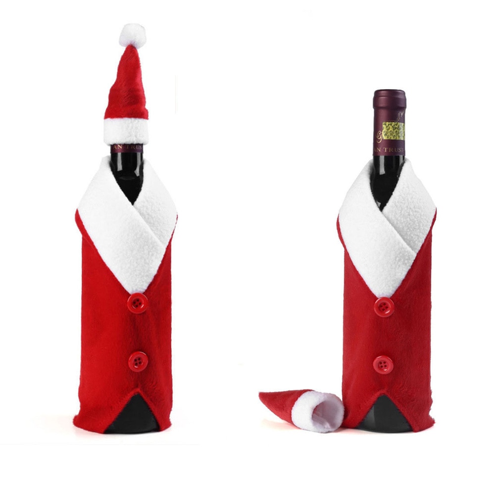 1 Set Kerst Decoratie Rode Wijn Fles Covers Kleren Met Hoeden Voor Thuis Kerst Etentje Of