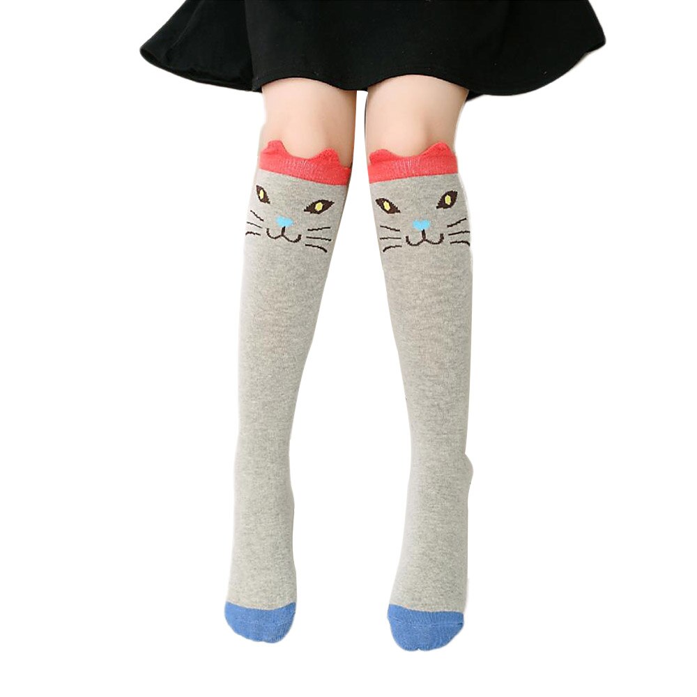 Pige lange sokker knæhøje 3d tegneserie benopvarmere til børn bomuld blød og åndbar ideel til dejlig pige.