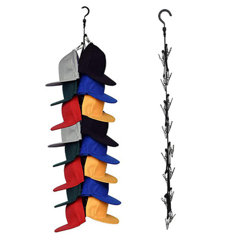 Organizer na kapelusze, wieszak na drążek do szafy, łatwe przechowywanie kapeluszy, wieszaki na czapki baseballowe, 16 klipsy na czapki z daszkiem, czapki golfowe, czapki bejsbolowe