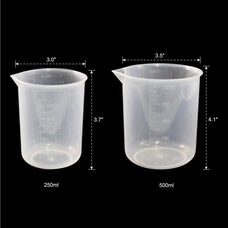 5 Pcs Clear Plastic Graduated Cylinder, 10, 25, 50, 100, 250ml, with 2 Plastic Beakers and 1 Cylinder Brush