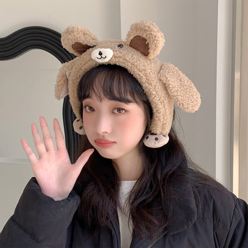 Animal Hat With Moving Ears Cute Headband Moving Ear Muffs For Women Fleece Ear Muffs Headband Bear Ear Muff M6CD