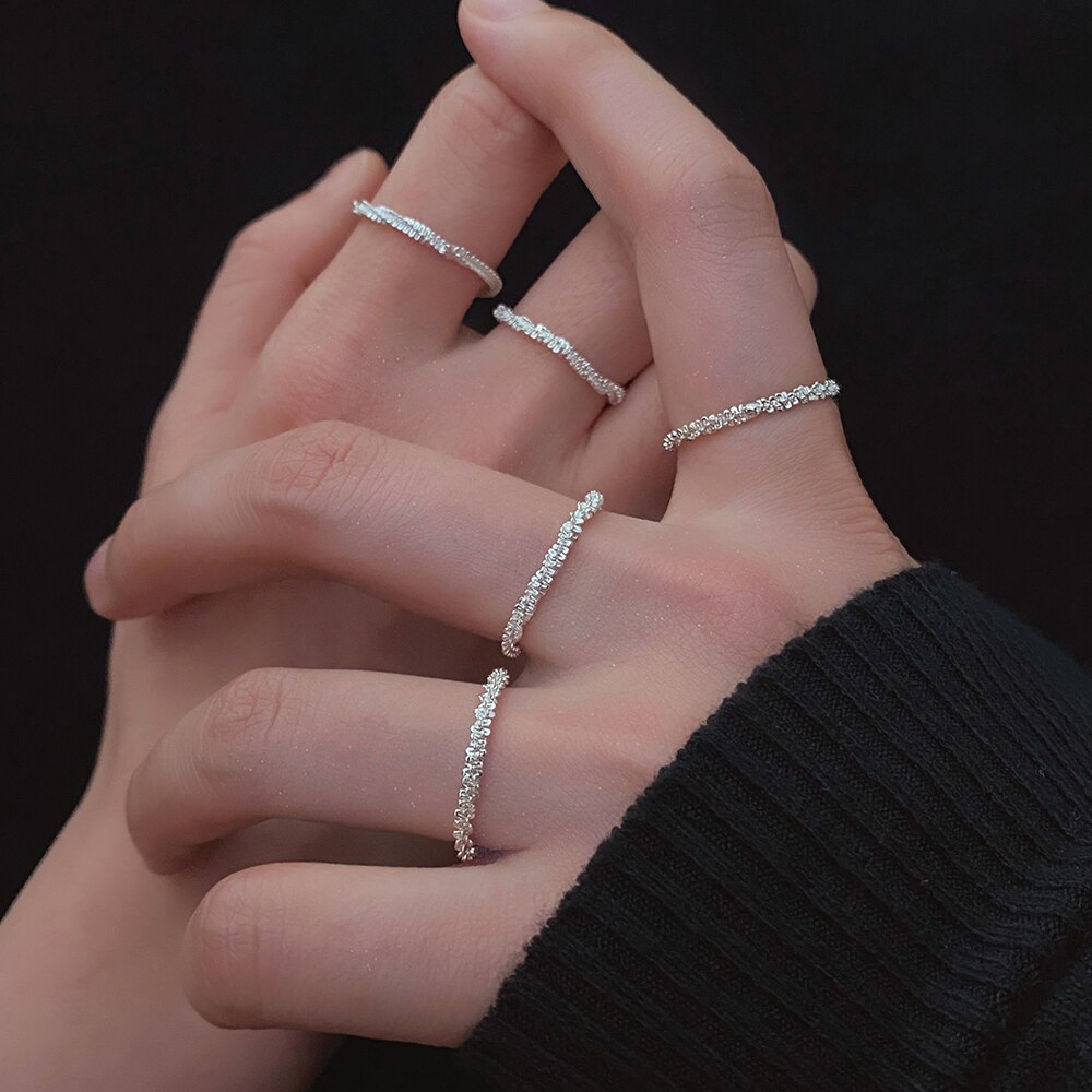 Ifmia Aangekomen Trend Minimalisme Zilver Kleur Fonkelende Ring Eenvoudige Stijl Decoratieve Wijsvinger Ring Vrouwen Mode-sieraden