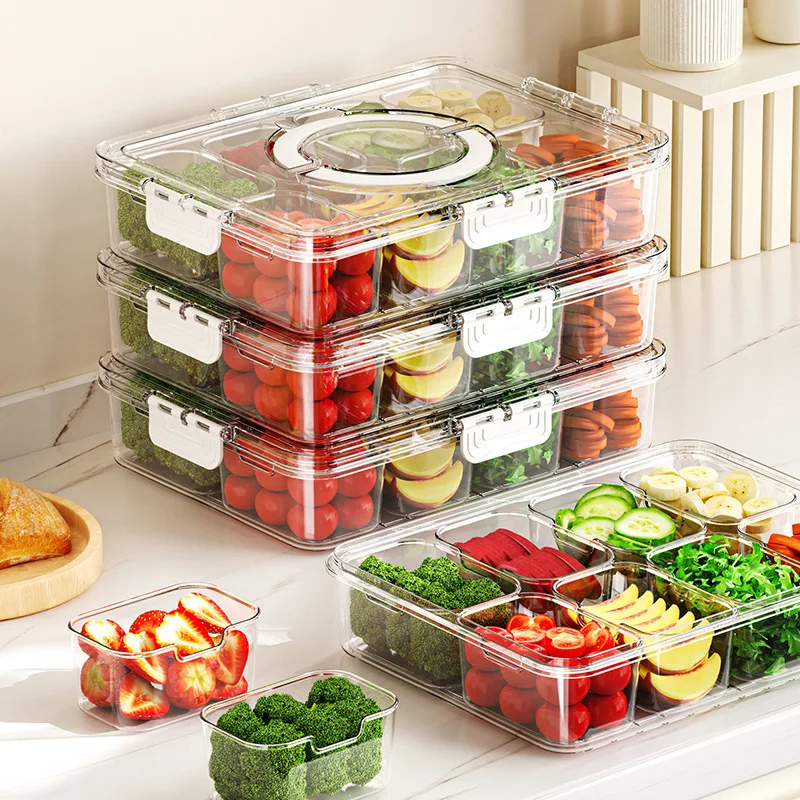 Multi Compartment Food Storage Container Keeps Fruits and Veggies Organized Ideal for Meal Prep and Refrigerator Storage