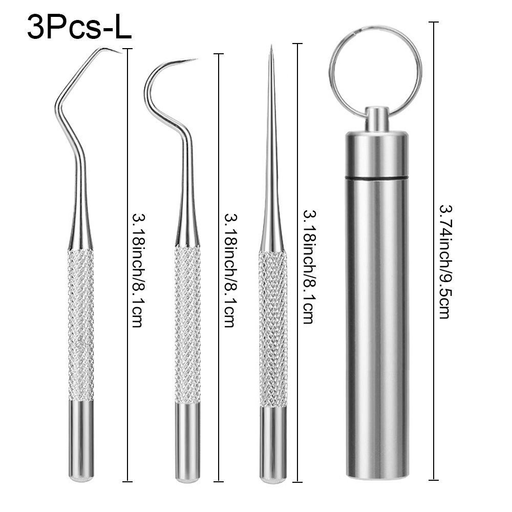 3/5Pcs/Set Portable Stainless Steel Toothpick Bag Set Reusable Toothpicks With Holder For Outdoor Picnics Camping Oral Care Tool: 3Pcs-L