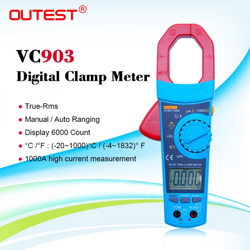 OUTEST VC903 Portable Digital Clamp Meter 6000 Counts 1000A AC Clamp Meter Resistance Capacitance Temperature Digital Multimeter