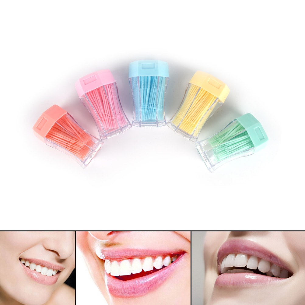 200 Stks/pak 2 Manier Oral Dental Tooth Pick Plastic Rager Tandenstoker Met Draagbare Case Willekeurige Kleur