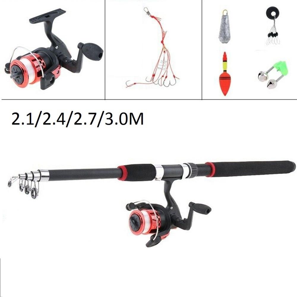 2.1-3m glass fiber Telescopic Spinning Fishing Rod and Reel set Combos Full Kit Fishing Gear Fishing accessories Fish hook
