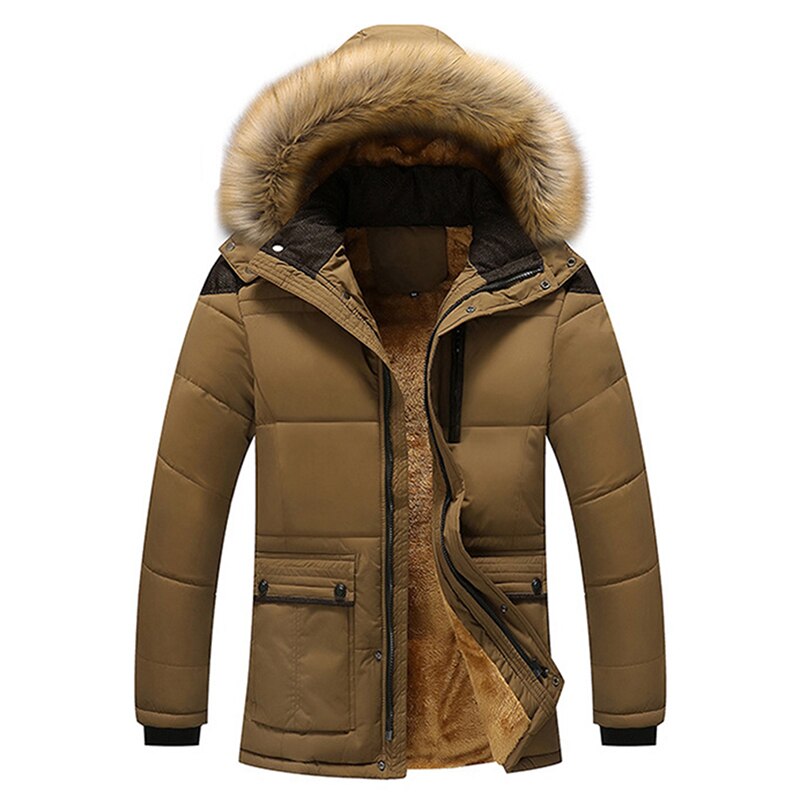 Plus størrelse 5xl vinter vindtette parkas herre solide parkas bomull polstret menn fritidsjakker tykkere frakker overfrakk varme klær: Mørk kaki / Xxxl
