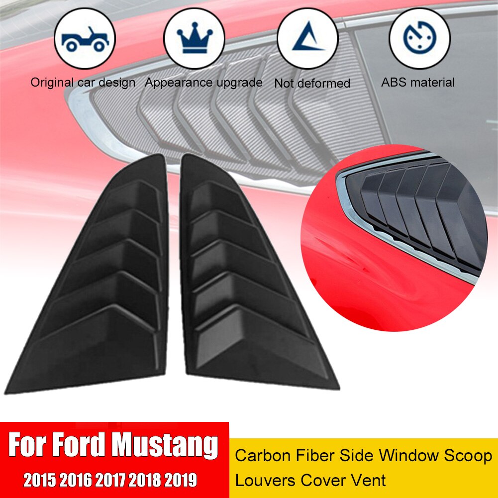 2 Pcs Carbon Fiber Side Window Scoop Louvers Cover Vent for Ford Mustang