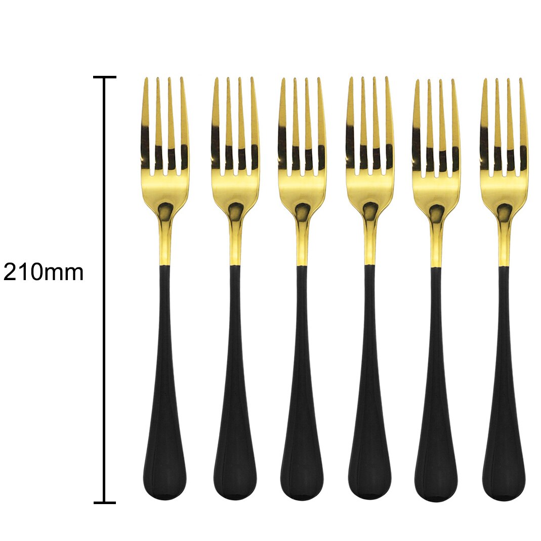 6pcs Dinnerware Pink Handle Gold Flatware Set 304 Stainless Steel Cutlery Set Dinner Knife Fork Spoon Hotel Tableware set: Black Dinner Fork
