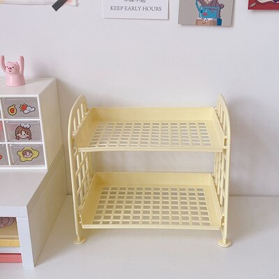 Support de rangement en plastique pour livres, coréen Ins, 2 couches, pour articles de papeterie cosmétique, de bureau, pliable, à monter soi-même: Yellow