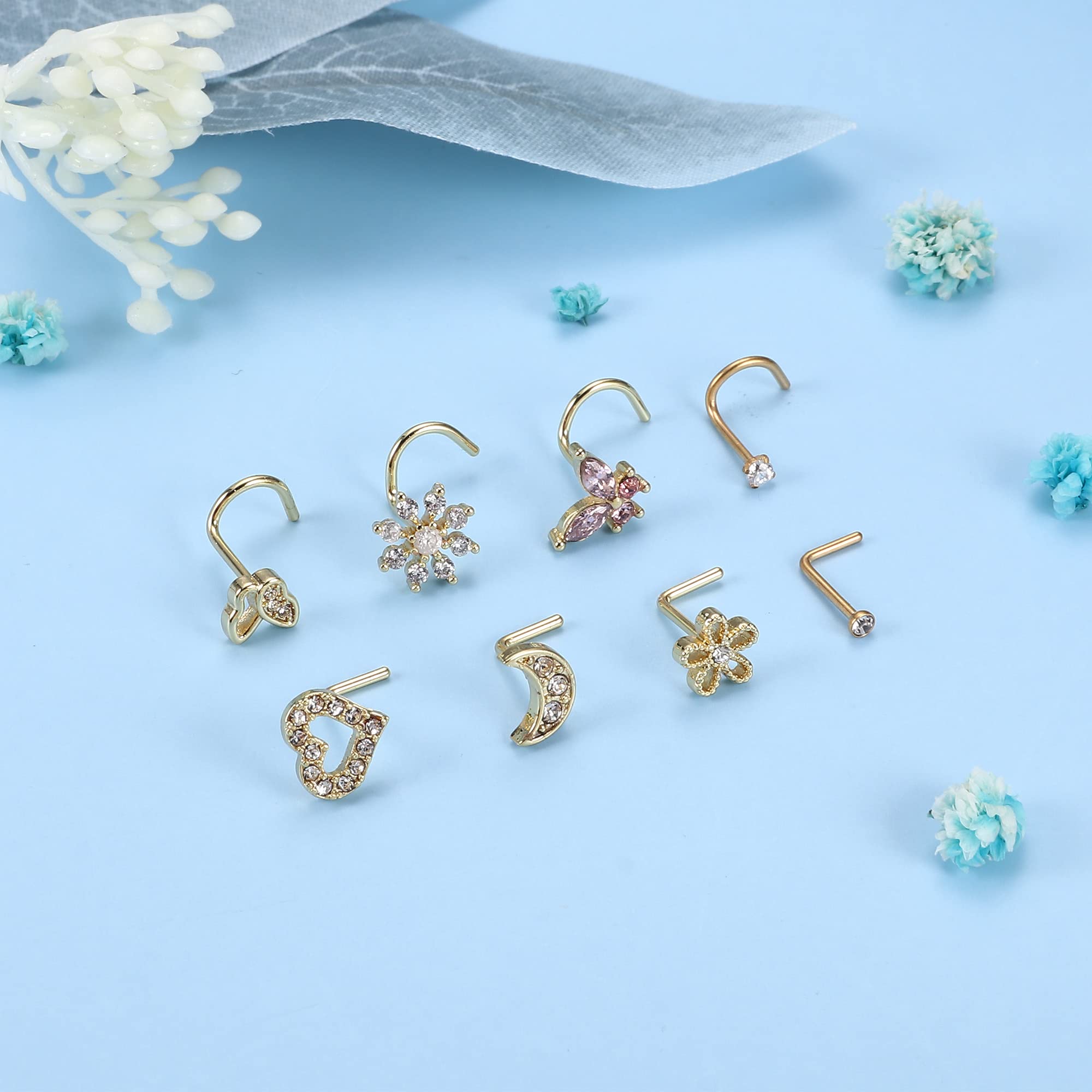 Drperfect-anillos para la nariz para mujer, tachuelas de acero quirúrgico de 20G, aro para la nariz, sacacorchos en forma de L, anillo para la nariz, joyería para Piercing en la nariz