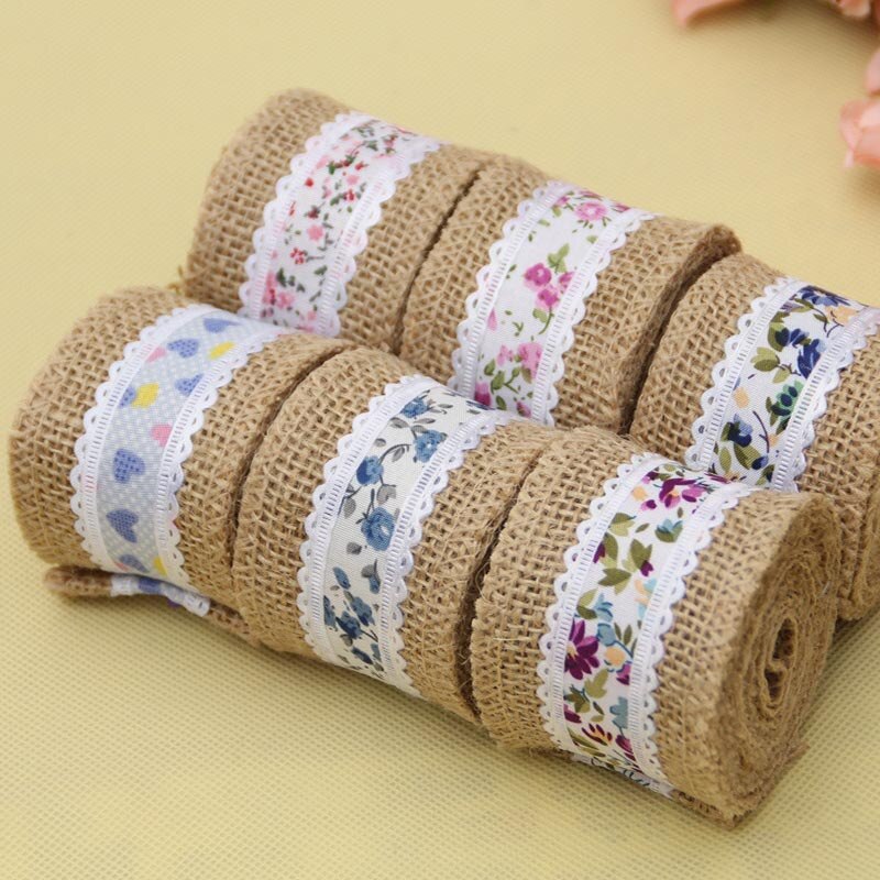 1 Pc DIY Natural Jute Burlap Lace Ribbon Rustic Vintage Wedding Decor Hessian Jute Roll Merry Christmas Party Supplies DIY