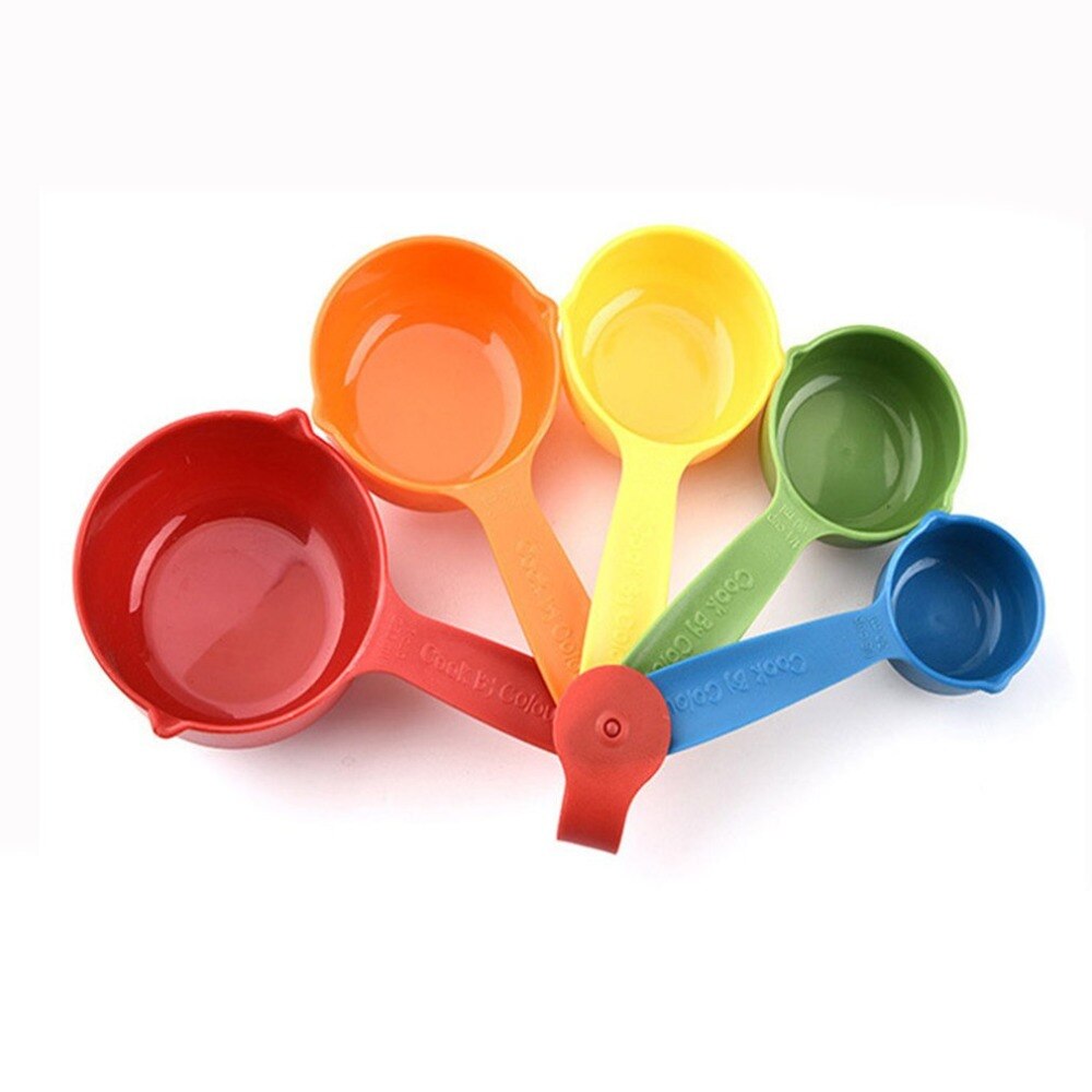5 stk/sæt plastik køkken målebægre ske madvægt ergonomisk håndtag sukkerkage bageske husholdningsmåleske