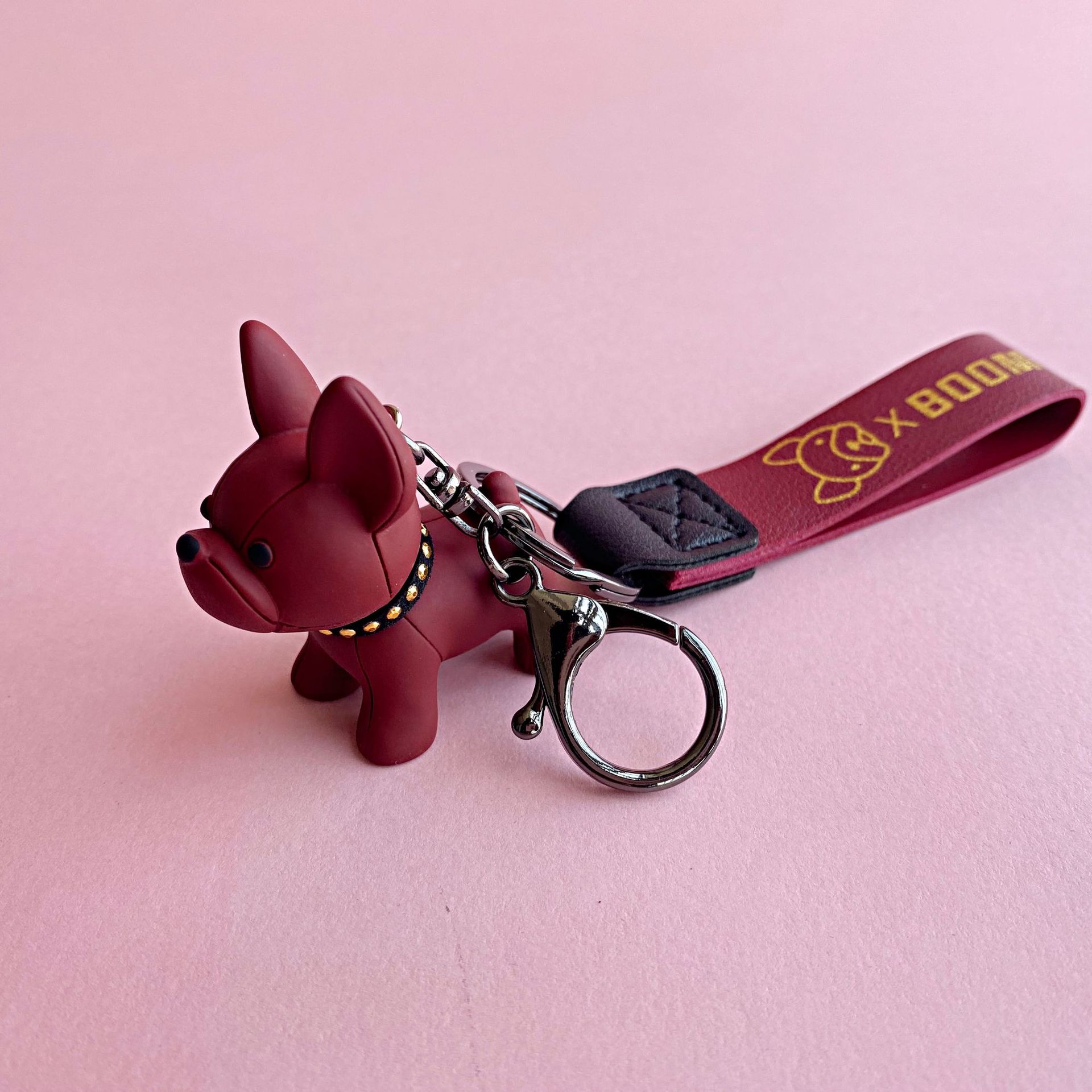 Luksus bulldog nøglering pu læder dyr hund nøglering holder taske charm trinket lanyard taske tilbehør punk stil vedhæng 20: 03