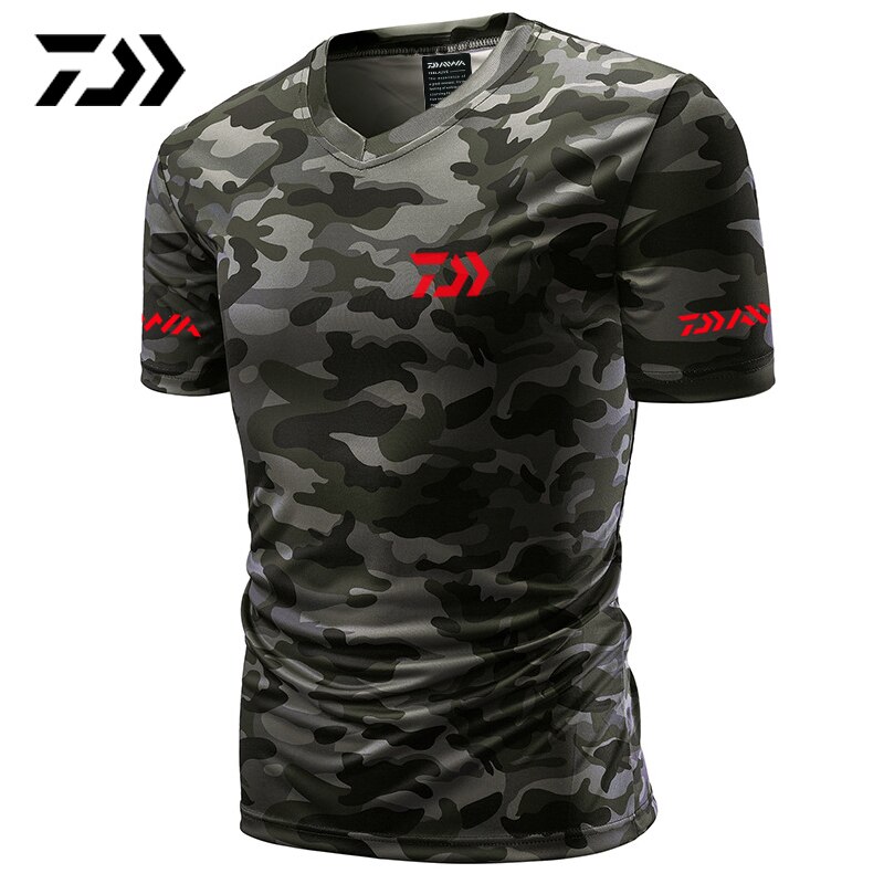 Vissers-t-shirt zomer anti-zweet v-hals camouflage groen vissers-t-shirt sportkleding ademend snel drogende visserskleding