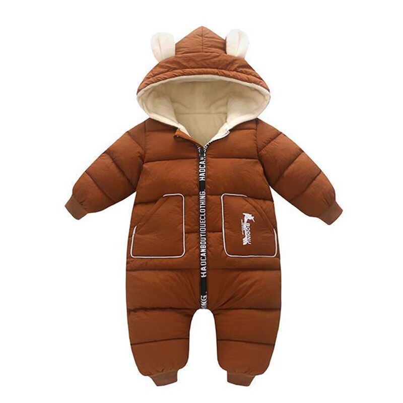 neue geboren Winter freundlicher Jacke Mantel Plus Samt Baby Mädchen kleidung Schneeanzug Baumwolle Junge Strampler Kleinkind Overall mit kapuze Mantel: Braun / 6m