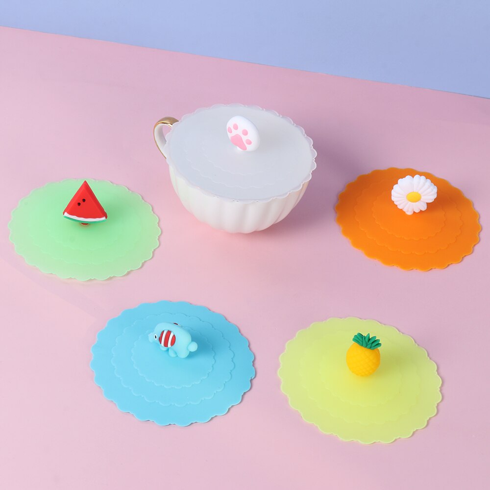 10cm Cartoon Cute Silicone Cup Cover Heat-resistant Leak Proof Sealed Lids Cap Dustproof Cup Cover Tea Coffee Lid Home Supplie