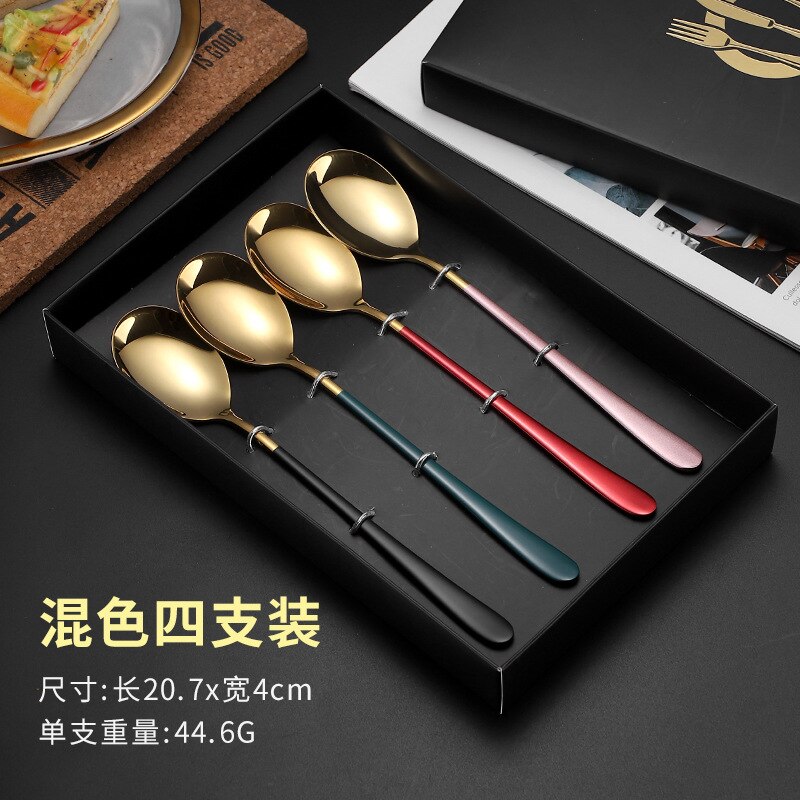4Pcs Colorful Spoons Set Mirror Cutlery Set 304 Stainless Cutlery Set Spoon Silverware Set Box