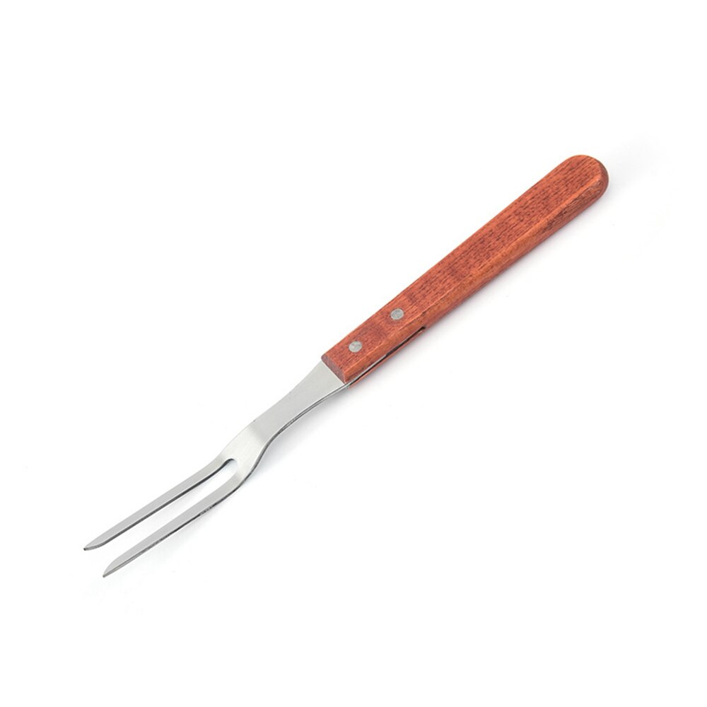 Portable Outdoor Stainless Steel Barbecue Tool Wooden Handle Barbecue Fork Food Fork Meat Fork: 33cm