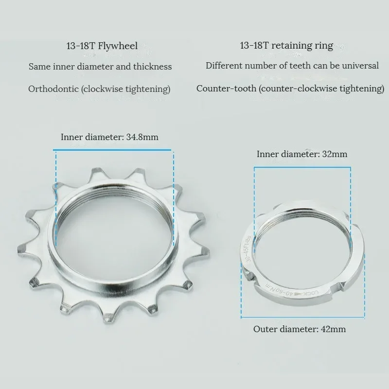 Deemount fast gear cykel friløb tandhjul nav låsning 1 speed fixie cykel gevind låseringe 13t 14t 15t 16t 17t 18t