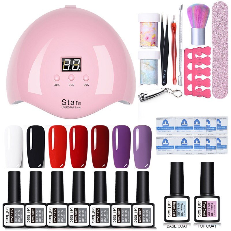 Neglesæt uv led lampe tørretumbler negle gel lak kit farverigt soak off uv gel værktøj sæt negle stickers til nail art gør det selv værktøjer: 2