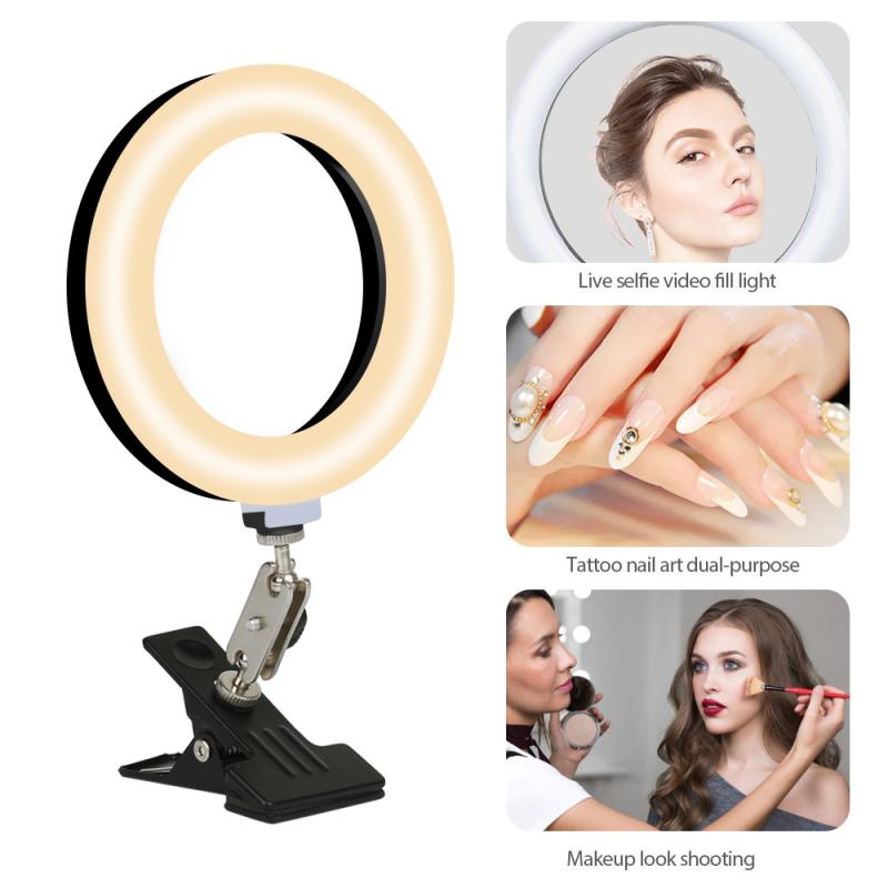 6/8/10Inch Drie Kleur Traploos Dimmen Clip-On Ring Licht Met Standaard Led Camera Selfie vul Licht Ring Voor Video Fotografie