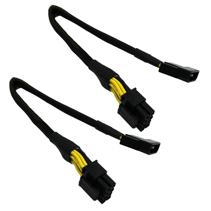 2 Pcs LP4 Molex Male To CPU 8 Pin (4+4) EPS-12V Power Adapter Converter Sleeved Cable 13-Inch(33Cm)