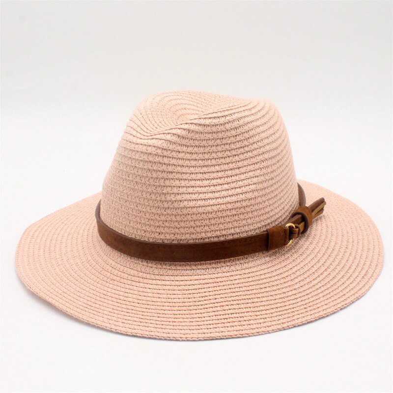 Sommer sol hat til kvinder halm sol hatte bred skygge solskærm kasket solid halm jazz hat strand cap sombrero panama gorras: Lyserød