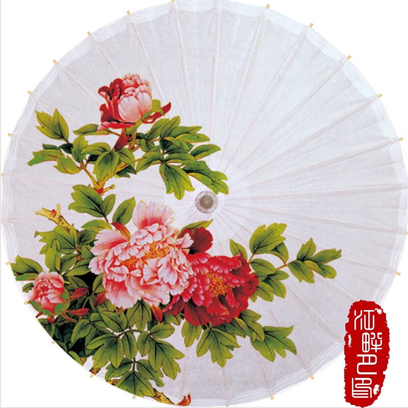 JPY Weiße Pfingstrose Blüte Öl Papier Regenschirm Regen Schild Wasserdichte Papier Sonnenschirm freundlicher Erwachsene Haus Dekor Hängenden Dach