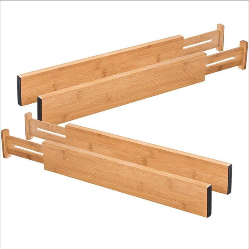 2/4Pcs Bamboo Drawer Dividers Kitchen Drawer Organizer Adjustable Expandable Drawer Dividers Tray Storage Drawer Storage Board