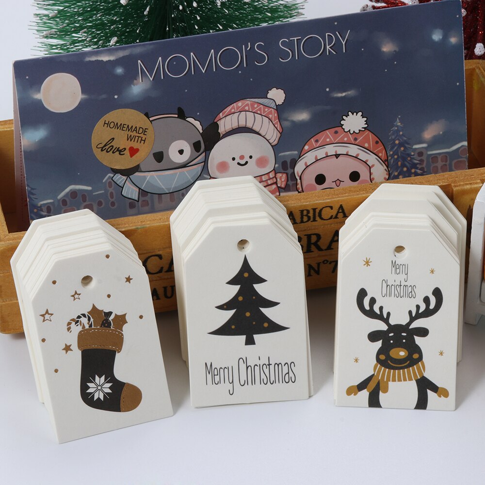 50 Stuks Kerst Kraft Tag Hang Tags Cadeaupapier Labels Kerstman Papier Kaarten Xmas Decor Diy Ambachten Party levert