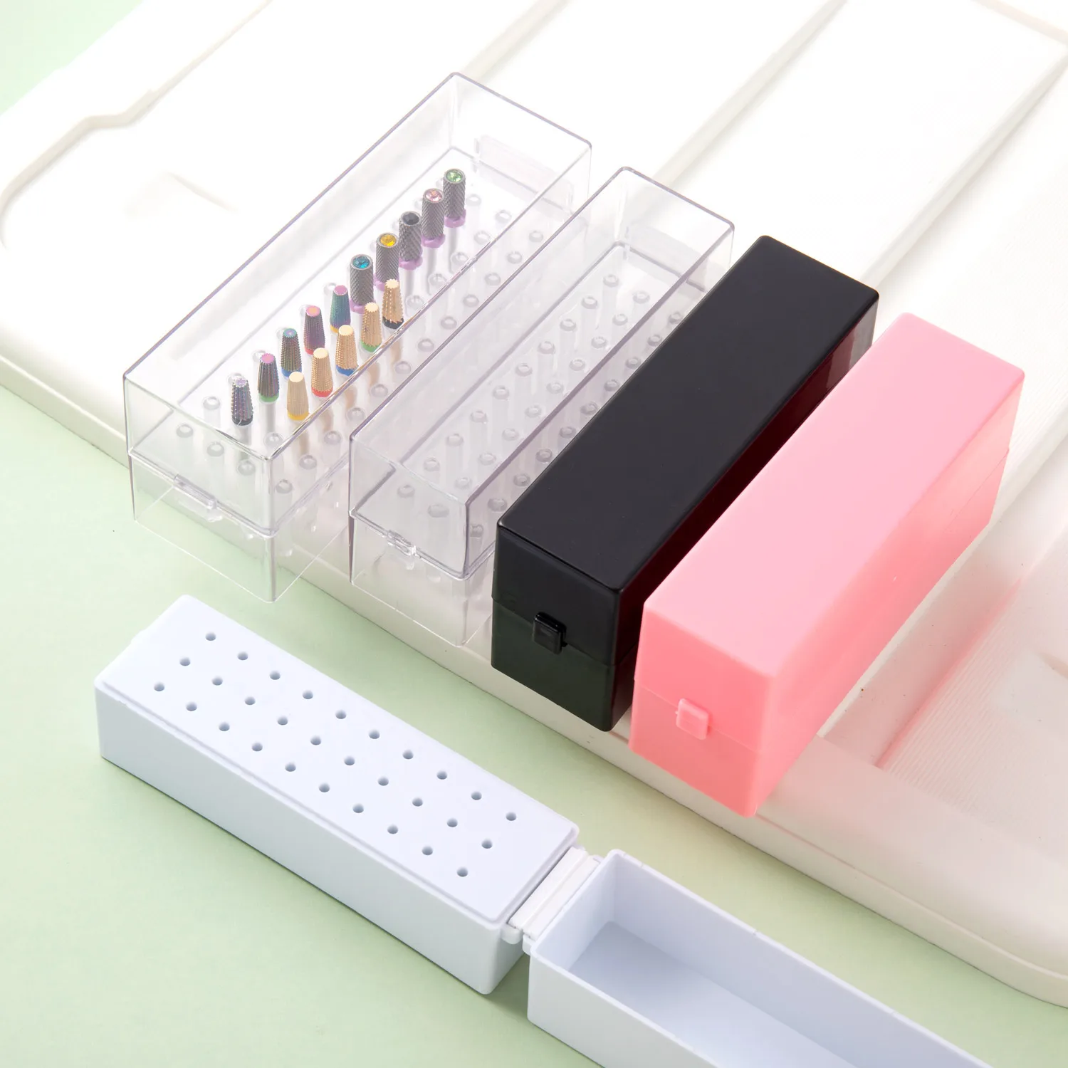 Förvaringslåda för 30- håls nagelborr, manikyrfräshållare, displayställ för nagelborr, hylla, manikyrverktyg