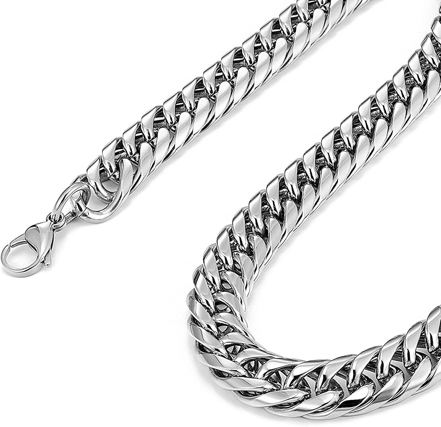 HNSP-collar de cadena cubana de acero inoxidable para hombre, pulsera para cuello, Color plateado, cadenas de mano largas de 8MM-14MM de grosor, masculino