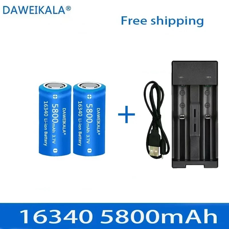 5800 mah genopladelige 3.7v li-ion batterier 16340  cr123a til led-lommelygte vægoplader, rejse til 16340 cr123a batterier: Grå