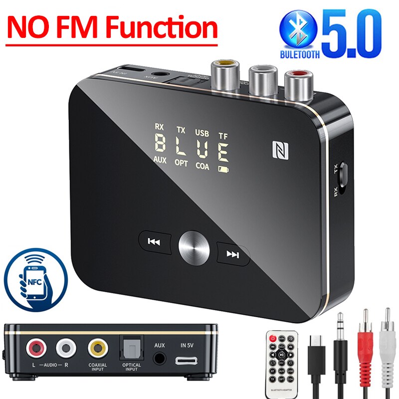 Bluetooth 5.0 empfänger/sender, fm-stereo-aux -3.5mm -klinkenanschluss, rca-optischer dongle, drahtloser nfc-audioadapter für tv, pc und kopfhörer: Typ 2