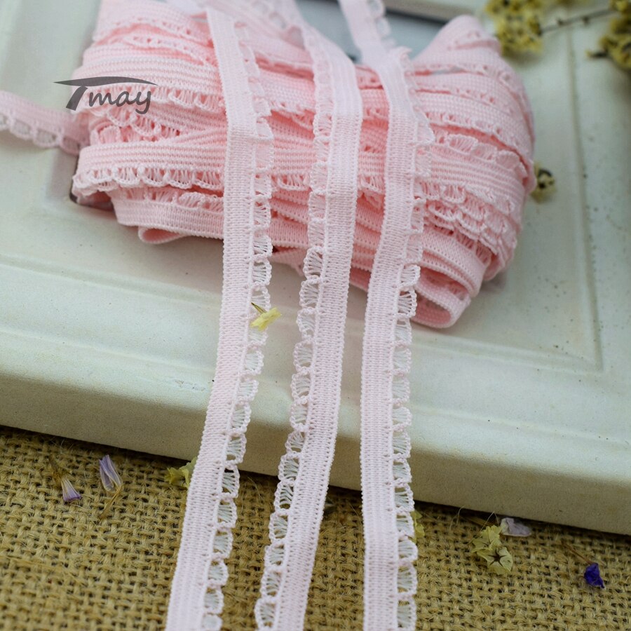 #1399 Latest Light Pink Colour Edge Elastic Bands Scallop rubber bands for hair Lace Trim Elastic Ribbon Baby Girl skirt